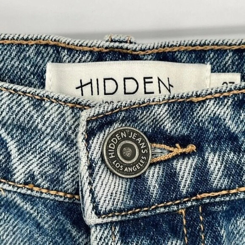 HIDDEN Los Angeles High Rise Distressed‎ Straight Leg Jeans Light Wash 27